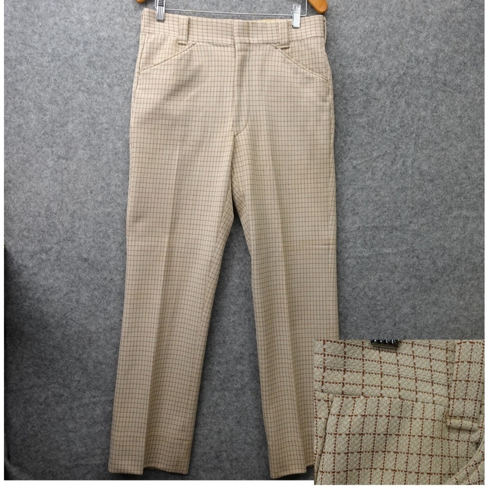 Vintage 70s Roebuck SEARS Pants Men 32x31 Cream  Plaid Grid Check Disco Trousers
